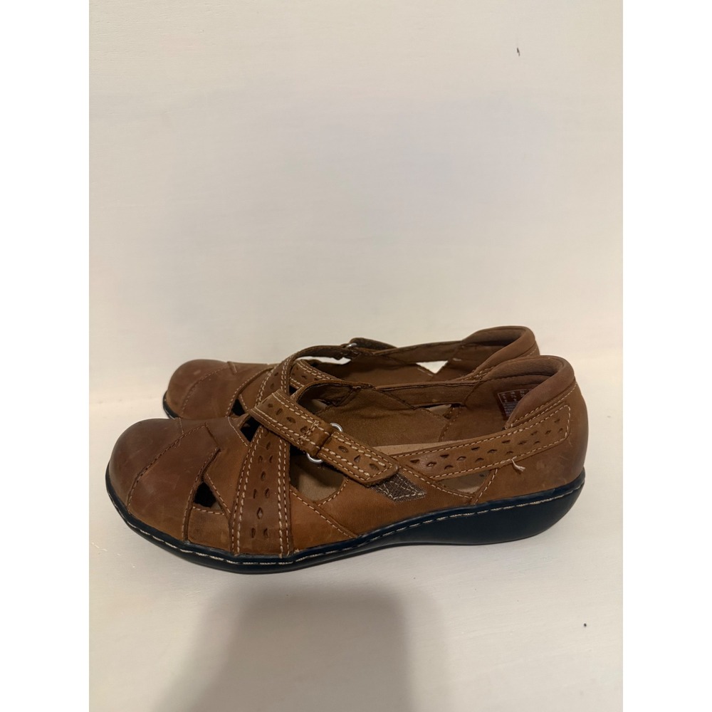 Clarks Collection Brown Leather Mary Jane Fisherman Flats Ultimate Comfort 7.5